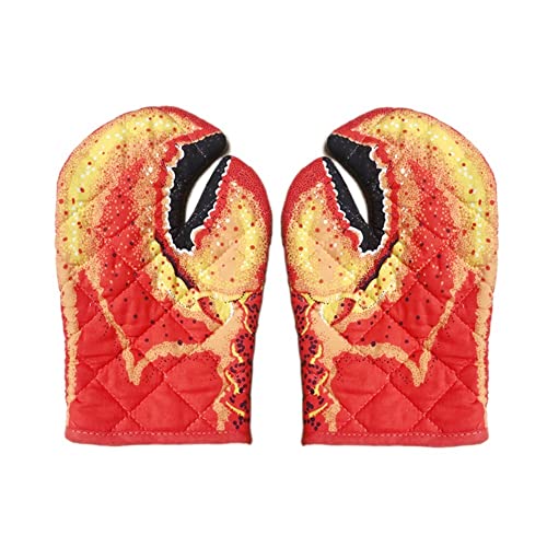 1 Pair Lobster Claw Oven Mitts Long Cotton Crab Claw Baking Insulation Gloves Microwave Heat Resistant Non-Slip BBQ Gloves