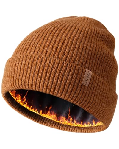 FURTALK Winter Hats for Men Women Fleece Lined Beanie Hat Warm Cuffed Outdoor Skull Cap, Camel