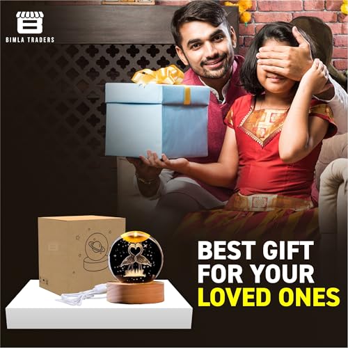 Image of 3D Crystal Flamingo Ball Night Lamp | Glass Ball Night LED Lamp with Wooden Base for Couple, Home, Office, Birthday Gift | Symbol for Love | (Flamingo)