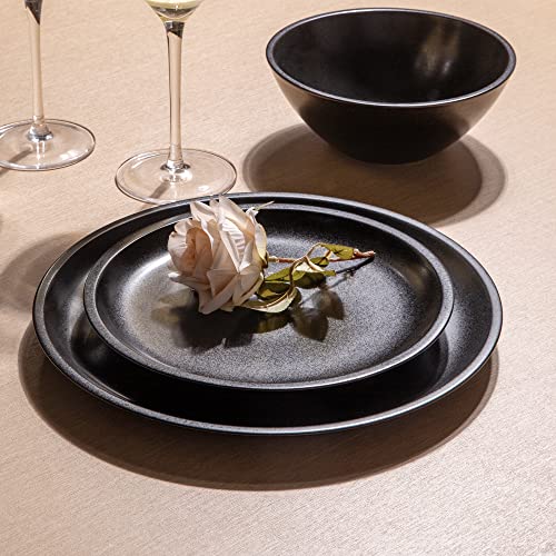 Gbhome Stoneware Dinnerware Sets,Handcrafted Ceramic Plates And Bowls Sets,Highly Chip& Scratch Resistant | Dishwasher & Microwave& Oven Safe Dishes Set- Service For 4 (12Pc) -Matte Black #TOP7