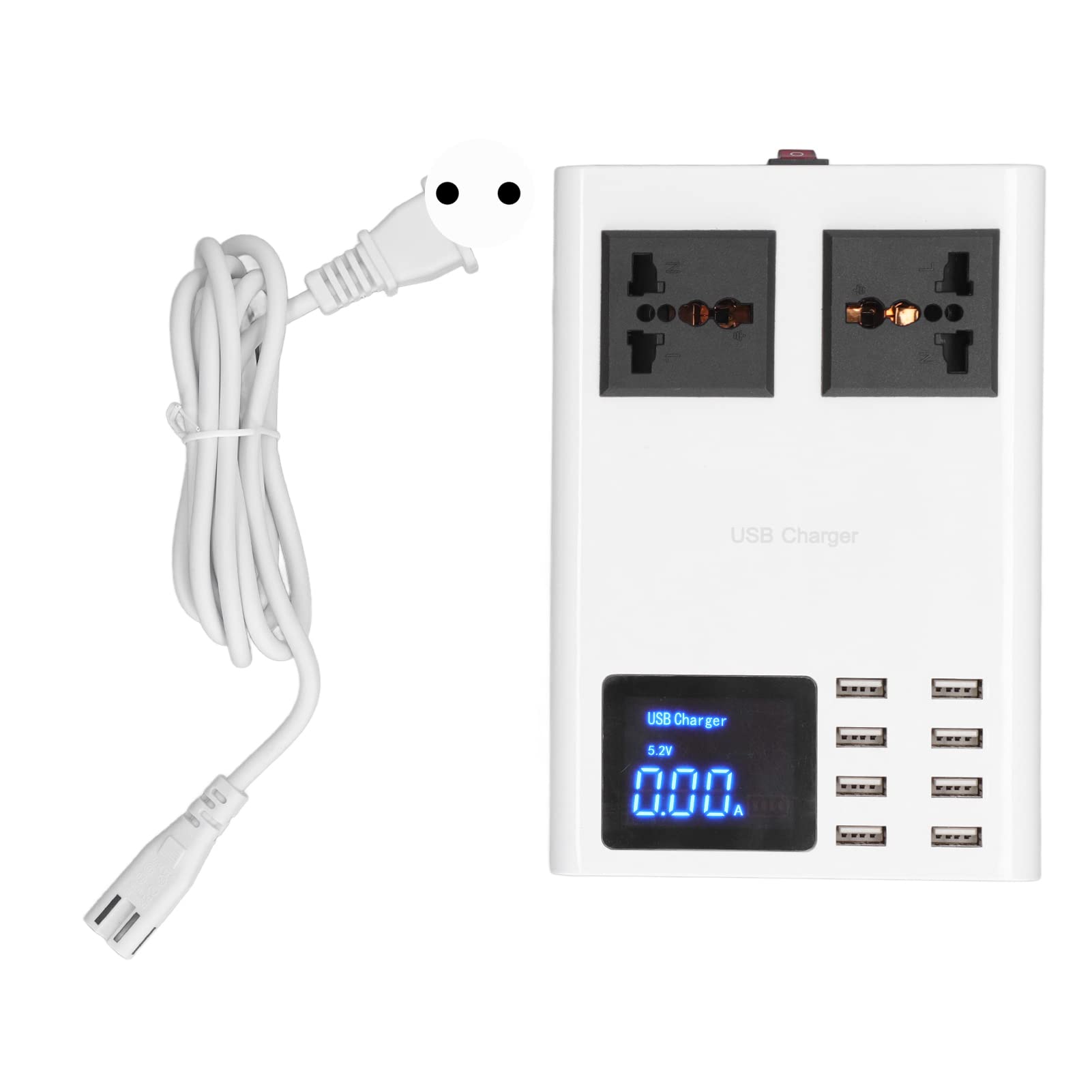 Fyearfly Placa De Carga USB De 8 Puertos, Adaptador De Cargador USB LED Protección contra Sobrecorriente De Sobretensión Adaptador De Corriente De Cargador LCD USB De 8 Puertos(UE)