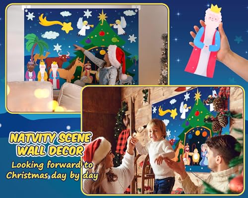 Yexiya Christmas Nativity Scene Felt Story Board Set for Toddlers Children, 3.4 Feet Nativity Crafts for Kids Preschool Sunday School Decorations Reusable Wall Hanging Gift for Boys Girls (Fresh) by Yexiya - Image 7