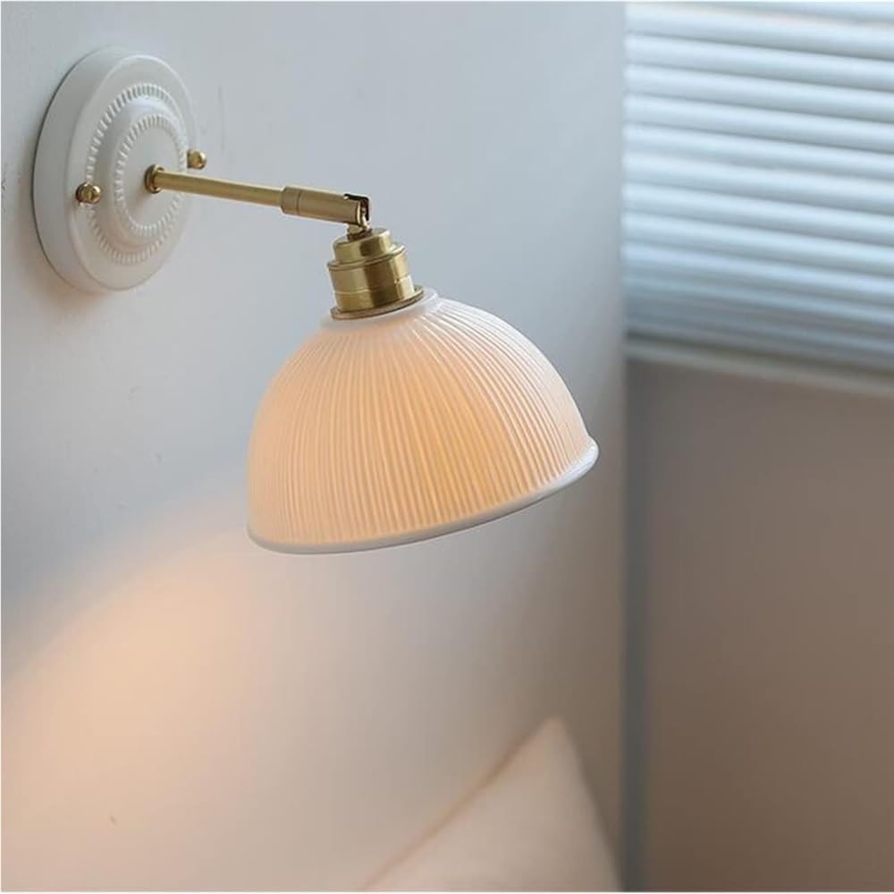 HCZKIUJY Adjustable Brass Wall Sconce with Ceramic Shade, E26/E27, Nordic Style Wall Lamp for Bedroom, Living Room, Dining Room, Hallway (A)
