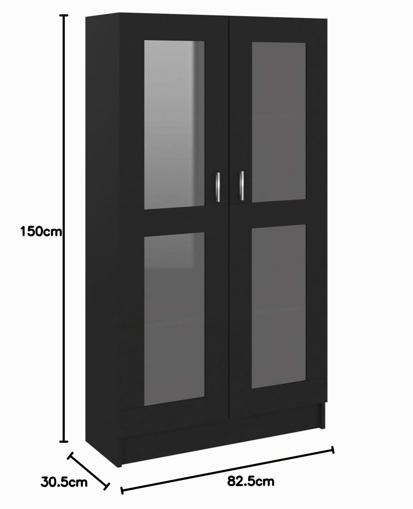 IKAYAA Armario Vitrina con 4 Compartimentos Vitrina de Cristal Vitrinas de salón Vitrinas de Exposición de Madera Contrachapada Aparador Comedor, Aparador Cocina Negro 82,5 x 30,5 x 150 cm