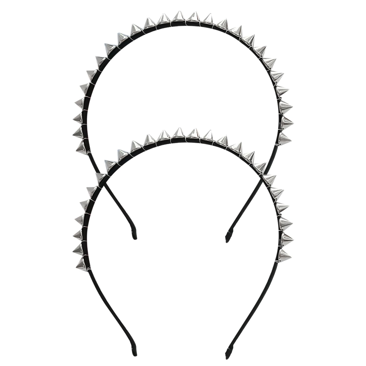 HAICN 2-Piece Riveted Metal Punk Pointy Headband with Studs for Women's Party Supplies, Multicolor