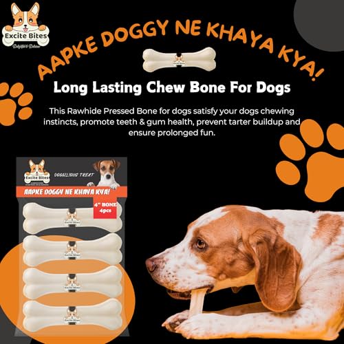 Image of Excite Bites Dog Rawhide Bones (Dog Chews) (Size 4 inch) (4Pcs),All Life Stages
