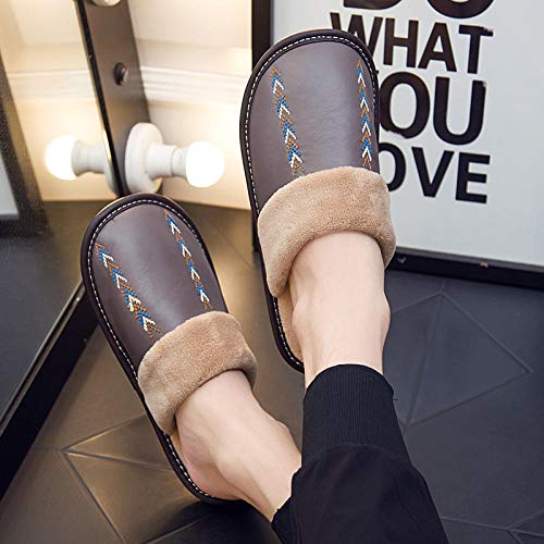 Nwarmsouth Chaussons Chaussons Doublure Intérieure Douce,Chaussons Chauds en Cuir, Chaussures en Coton Confortables antidérapantes-suie_43-44,Chaud Intérieur Pantoufles Anti-Slip Léger Cover