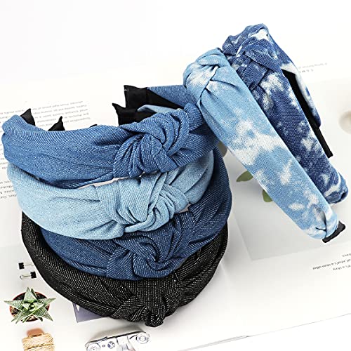 Tobatoba Denim Headbands For Women Knotted Headbands For Women Blue Jean Hair Band Wide Head Bands No Slip Fashion For Women Top Knot Headband Boho Turban Headbands Elastic Headbands For Women Girls #TOP3