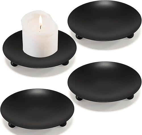 Portavelas de hierro, portavelas negros para velas de pilar, bandeja pequeña para velas, soporte decorativo de metal para velas LED y de cera, spa,