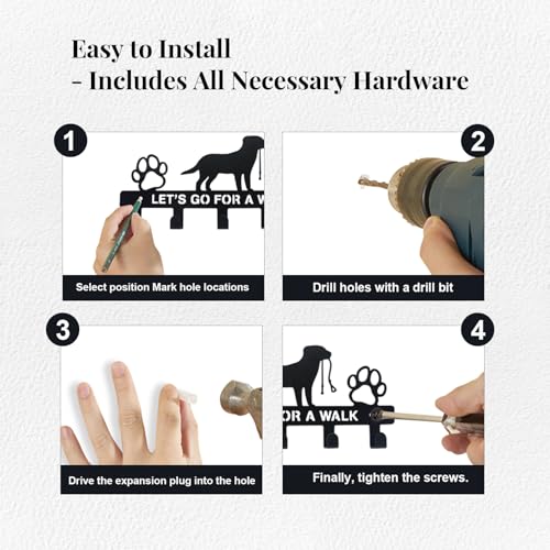 5-Hook Dog Leash Holder for Wall, Metal Leash Organizer with Rust-Proof Finish, Heavy Duty Pet Leash Hanger for Keys, Collars, Harnesses - No Adhesive, Screws Included - Image 5