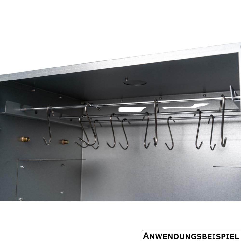 Räucherofen aus Stahlblech mit Zubehör - Räucherschrank für Holz mit Räucherhaken & 1 kg Räuchermehl - Thermometer - für Fisch, Fleisch & Gemüse