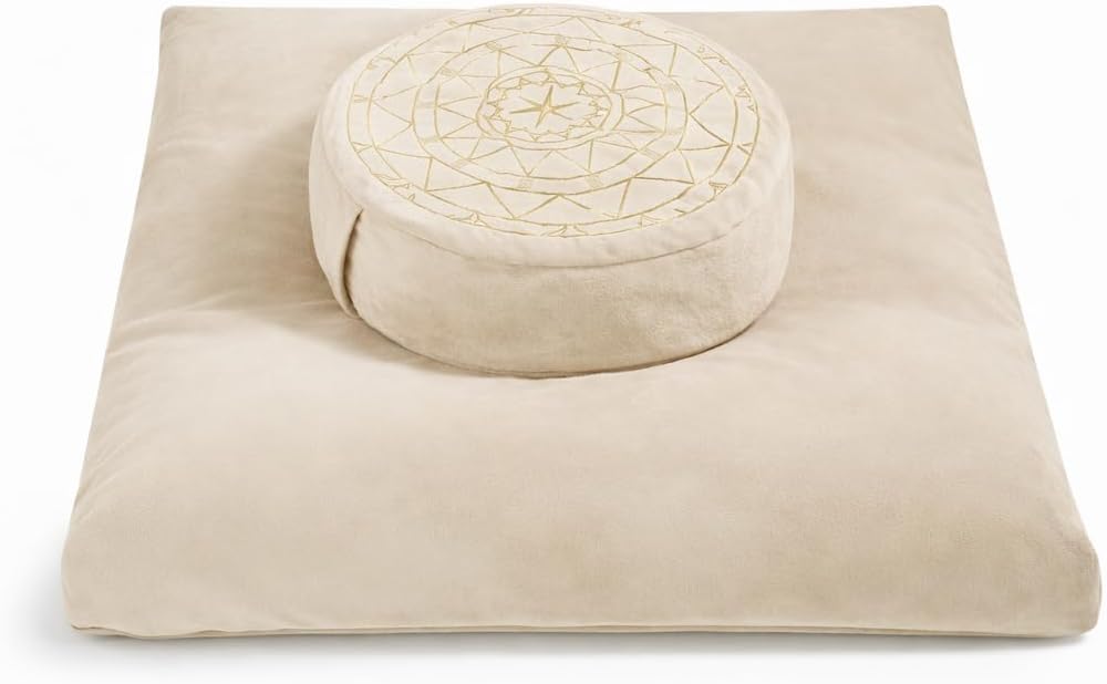Zafu & Zabuton Meditation Cushion Set - Buckwheat Hull & Memory Foam Pillows, Ergonomic Support for Yoga, Mindfulness - Organic Velvet Cover, Large Size, Durable Comfort (Black)