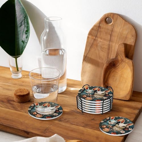 Dessous de verre avec support imprimé deux lapins mignon et utile