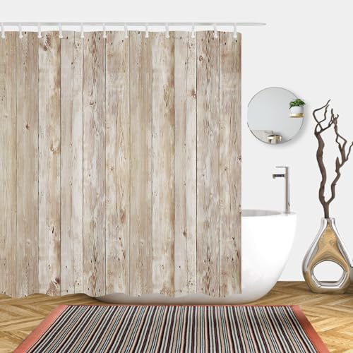 Rideau de douche rustique anti-éclaboussures aspect bois marron - 3