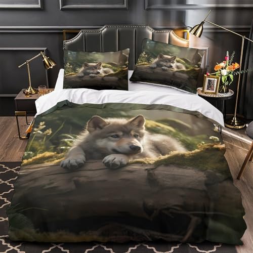 Housse de couette 140x200 louveteau 3D avec drap de couette microfibre