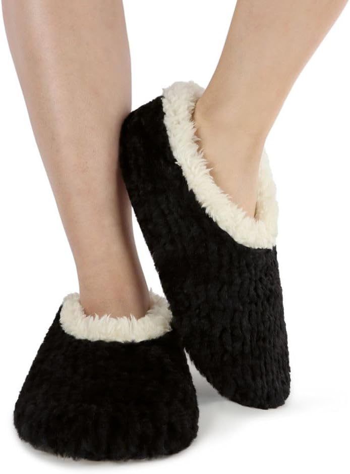 Snoozies Teddy Bear Faux Fur House Slippers for Women with Memory Foam Insole, Sherpa-Lined Slipper Socks Non-Skid - Image 7