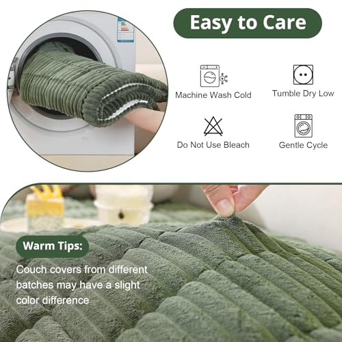 Sofa Covers 2 3 4 Seater, Corner Sofa Cover L Shape, Pet-Friendly Couch Cover Furniture Protectors for Dogs, Thick Soft Corduroy Sofa Pads Fuzzy Couch Cushions for Pets, Kids (Green, 70x210cm) - Image 8