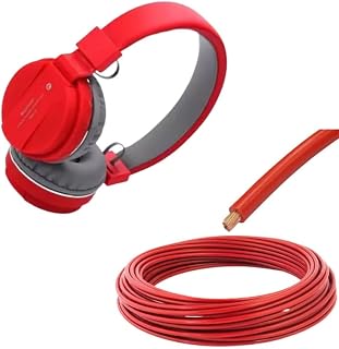 Combo Pack of 2 Items - Comfortable On-Ear Bluetooth Wireless Headphone, Flexible 2.5mm Copper Wire for Home or Domestic Industrial Electric Wiring, Electric Wire-10Mtr (Red Color)