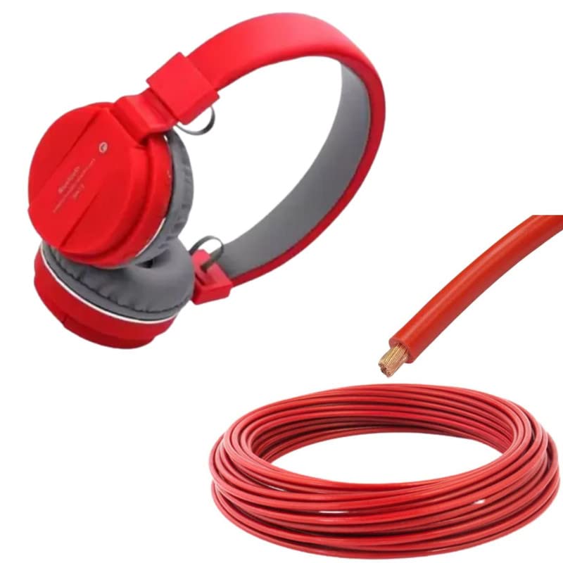 Combo Pack of 2 Items - Comfortable On-Ear Bluetooth Wireless Headphone, Flexible 2.5mm Copper Wire for Home or Domestic Industrial Electric Wiring, Electric Wire-10Mtr (Red Color)-image-38