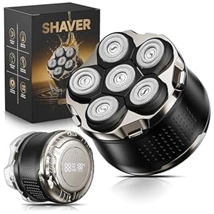 Mens Head Shaver - 6 Rotary Blades for Bald Head, Wet/Dry Electric Shaver, 180min Runtime, USB Charge, IPX6 Waterproof, Travel Lock