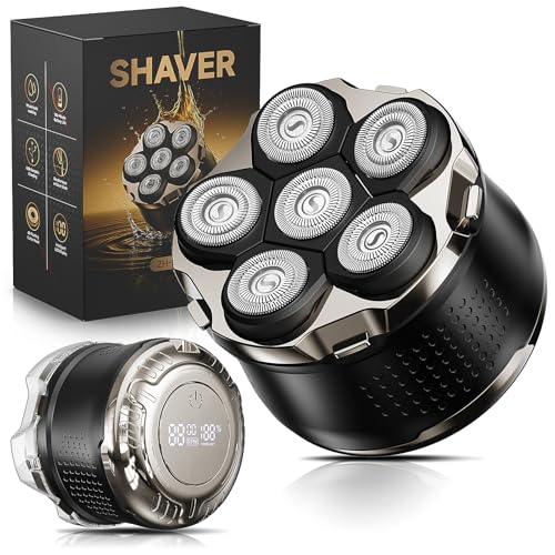 Mens Head Shaver - 6 Rotary Blades for Bald Head, Wet/Dry Electric Shaver, 180min Runtime, USB Charge, IPX6 Waterproof, Travel Lock