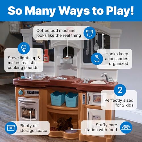 Step2 Fun with Friends Kids Kitchen Playset, Indoor/Outdoor Kitchenette, Interactive Play with Lights and Sounds, Durable Plastic, Includes 25 Piece Toy Accessories, Toddlers 2+ Years Old, Tan - image 4