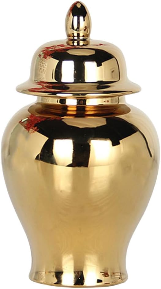 IMIKEYA Ginger Jar, Golden Ginger Jar Handicraft Flower Vase Chinese Style Temple Jar Storage Jar Tea Canister with Lid for Home Office Wedding Decor, 19.50X11.50X11.50CM, C3D52259YO498J4QC6ZZKNPO5