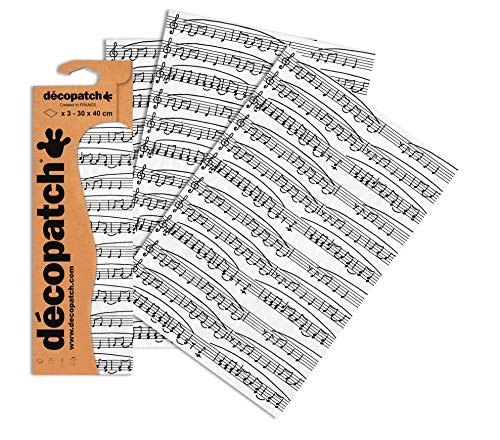 Décopatch C468O - Funda de 3 hojas de papel impreso, 30 x 40 cm, notas de música