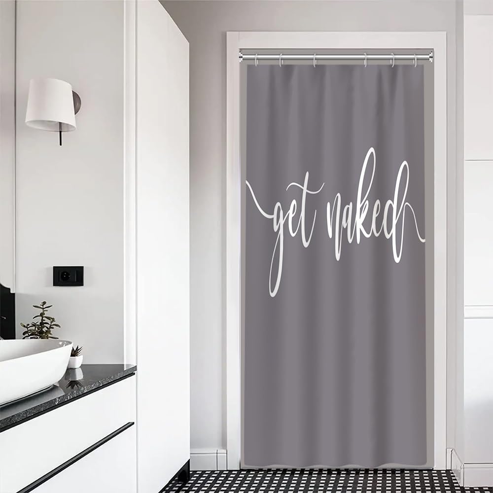 Xiaoterna Get Naked Shower Curtain Elegant Retro Abstract Waterproof Bathroom Curtain Modern Minimalism Solid Grey Polyester Fabric Washable Mildew Resistant Farmhouse Bathroom Decoration 90x180cm