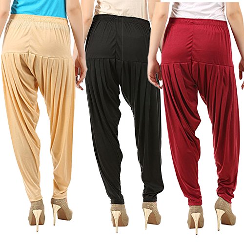 Image of Buy That Trendz Combo Offer (Pack of 3) Cotton Viscose Lycra Dhoti Patiyala Salwar Harem Bottoms Pants for Womens (White, Maroon, Black)