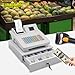 Cash Register 48-Button LCD Digital POS System Cash Management System Terminal Printer,1000PUL|200 Dept|50 Clerks|8 Payment Terms,Money Detector Lamp,Reporting Function,White