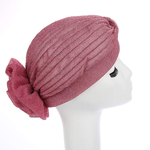 Fxhixiy Women Elastic Glitter Big Flower Turban Beanie Head Wrap Hair Loss Chemo Cap Hat (Pink) #TOP4