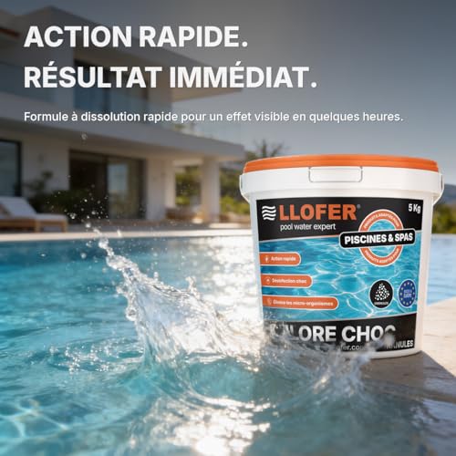 Llofer - Chlore Choc Piscine Granulés 5kg – Désinfection Rapide et Efficace – Traitement Choc Eau Verte – Compatible Tous Types de Piscines – 55% en Chlore Actif – vue 3