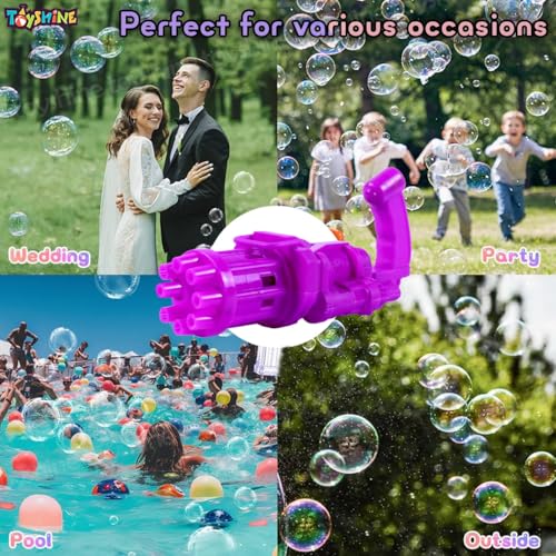Image of Toyshine 8 Hole Electric Bubbles Gun Gatling Bubble Machine Toy with Scoup Bottle for Children Party Favors Outdoor & Indoor Activity for Boys Girls 3 Years and Above (Purple)