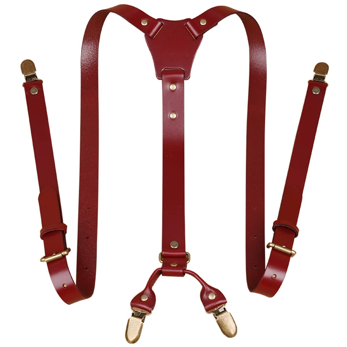 Tirantes de Cuero Estilo Antiguo para Hombre, Tirantes Ajustables con diseño en Forma de Y en la Espalda con 4 Clips de Metal, Clip Resistente, Tirantes para Pantalones para Hombre