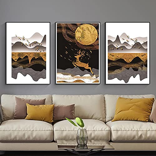 Cuadros modernos de ciervos en la luna para decoración de salón de 20x30 cm 2