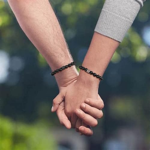 Coai Cz Paved His And Hers Black Tourmaline Couple Bracelets #TOP1