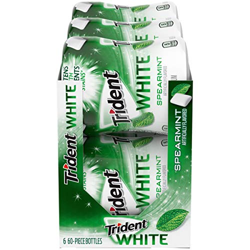 Trident White Spearmint Sugar Free Gum, 6 Bottles of 60 Pieces (360 Pieces Total)