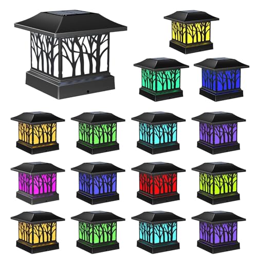 Viewsun 16 Pack Solar Post Cap Lights, Outdoor Fence Solar Powered Cap with 4 Lighting Modes Waterproof Light Decorative for Deck Patio or Garden Decor, Fits 4x4 Wood Vinyl Posts (Tree-Pattern Design) by Viewsun - Used condition - US$47.21