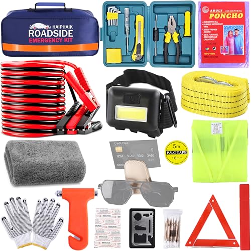 HAIPHAIK Emergency Roadside Kit for Car,Emergency Kits for Vehicles,Jumper Cables