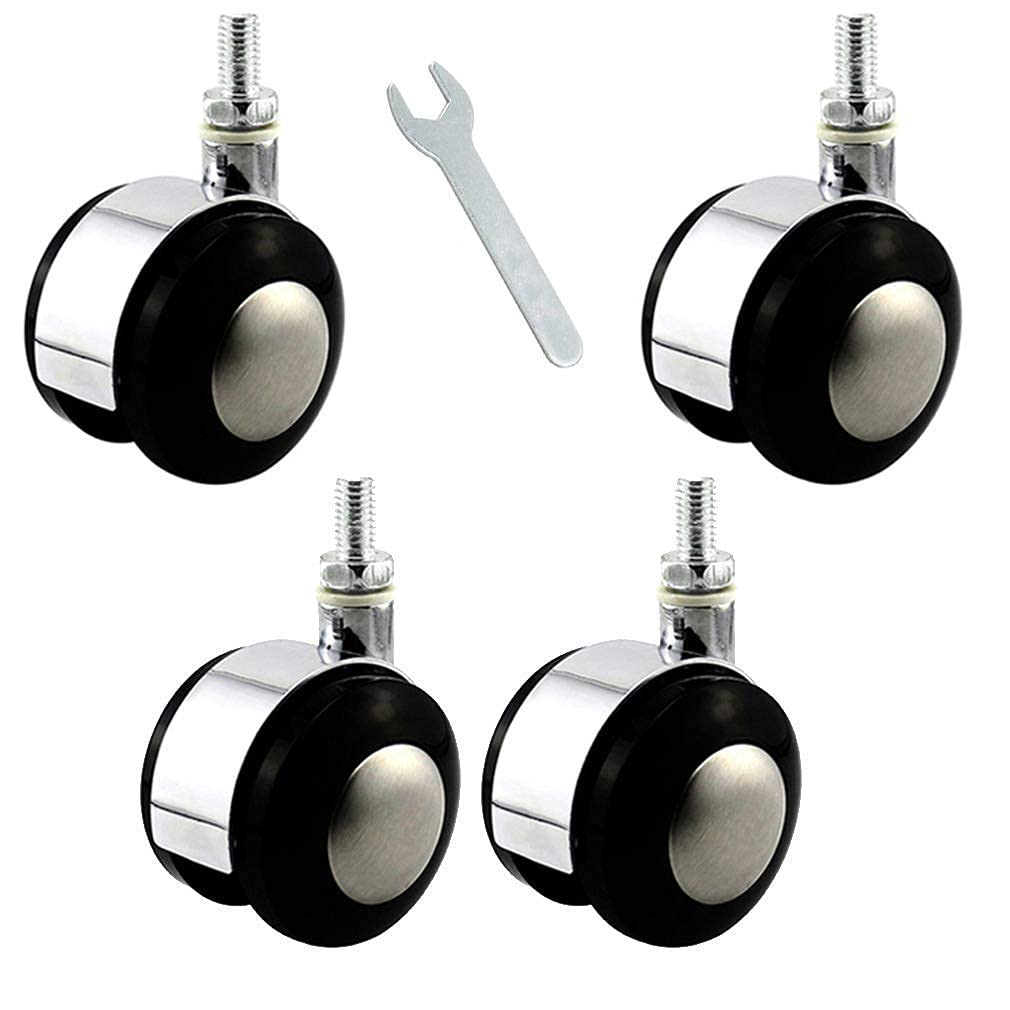 Lot de 4 roulettes à plaques pour Chaise de Bureau, roulettes pour Meubles de 5,1 cm, Double Roue pivotante, Support en Alliage, capacité 60 kg, Remplacement pour Lits d'enfant, Bureaux d'ordinateur