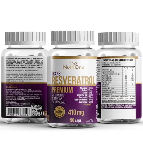 Fórmula Premium Resveratrol Trans + Q10, Zinco, Selênio, Magnésio, Curcumina e Quercetina 90 Cápsula