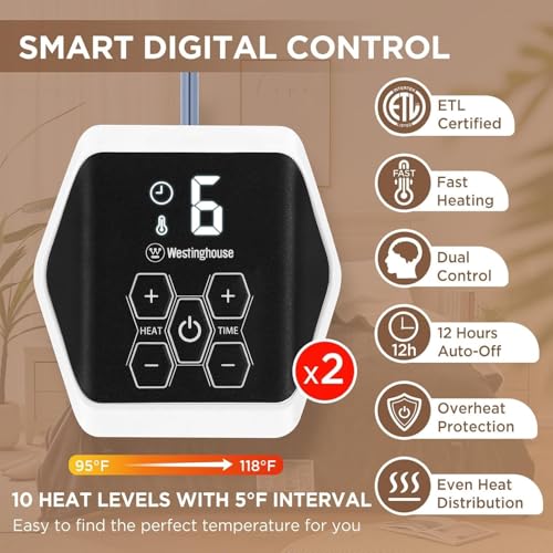 image for Westinghouse Heated Blanket Queen Size, Soft Flannel to Sherpa Electri