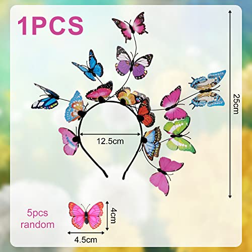TIANNAIT Colourful Butterfly Headband - 5 Butterfly Clips, Fairy Crown for Halloween, Multicoloured, M - Image 2