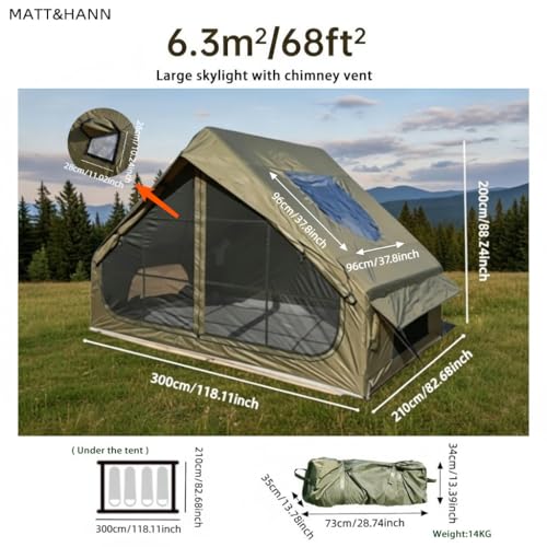 Image of Inflatable Glamping Tent for Family Camping, 4-6 Person Air Tent w /Skylight