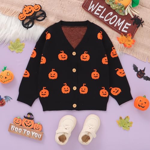 Winmany Toddler Girls Halloween Pumpkin Cardigan Sweater Girl's Soft Long Sleeve Fall Knit Tops for 1-5 Years2