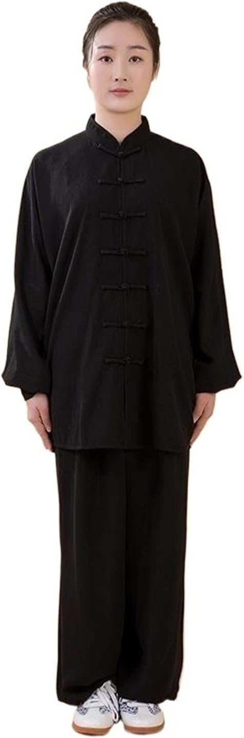 Kung Fu Uniform Women Cotton Silk Tai Chi Suit Kung Fu Wushu Martial Arts Uniform Performance Jacket Pants Exercise Clothing(Black,XXL)