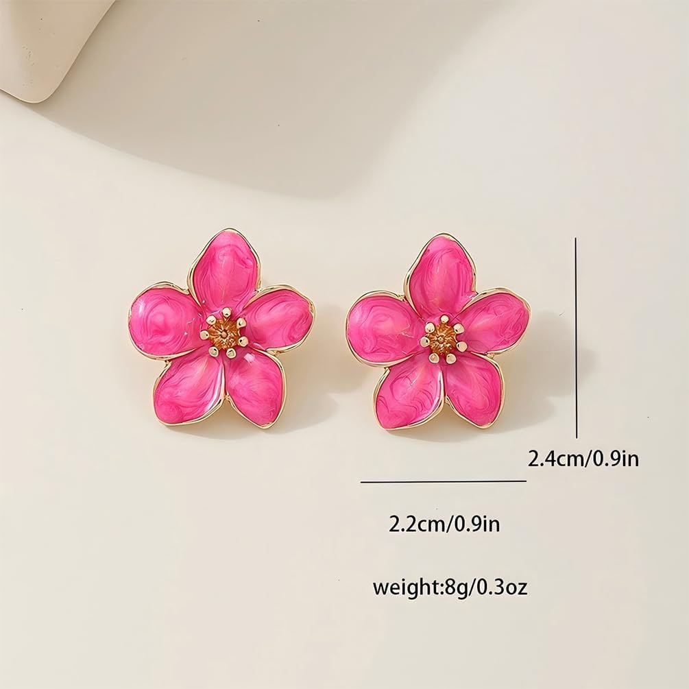 Cute White Enamel Flower Petal Gold Stud Earring for Women Statement, Boho Charm Red Floral Dangle Earrings Trendy Hoilday Costume Accessories Jewelry - Image 2
