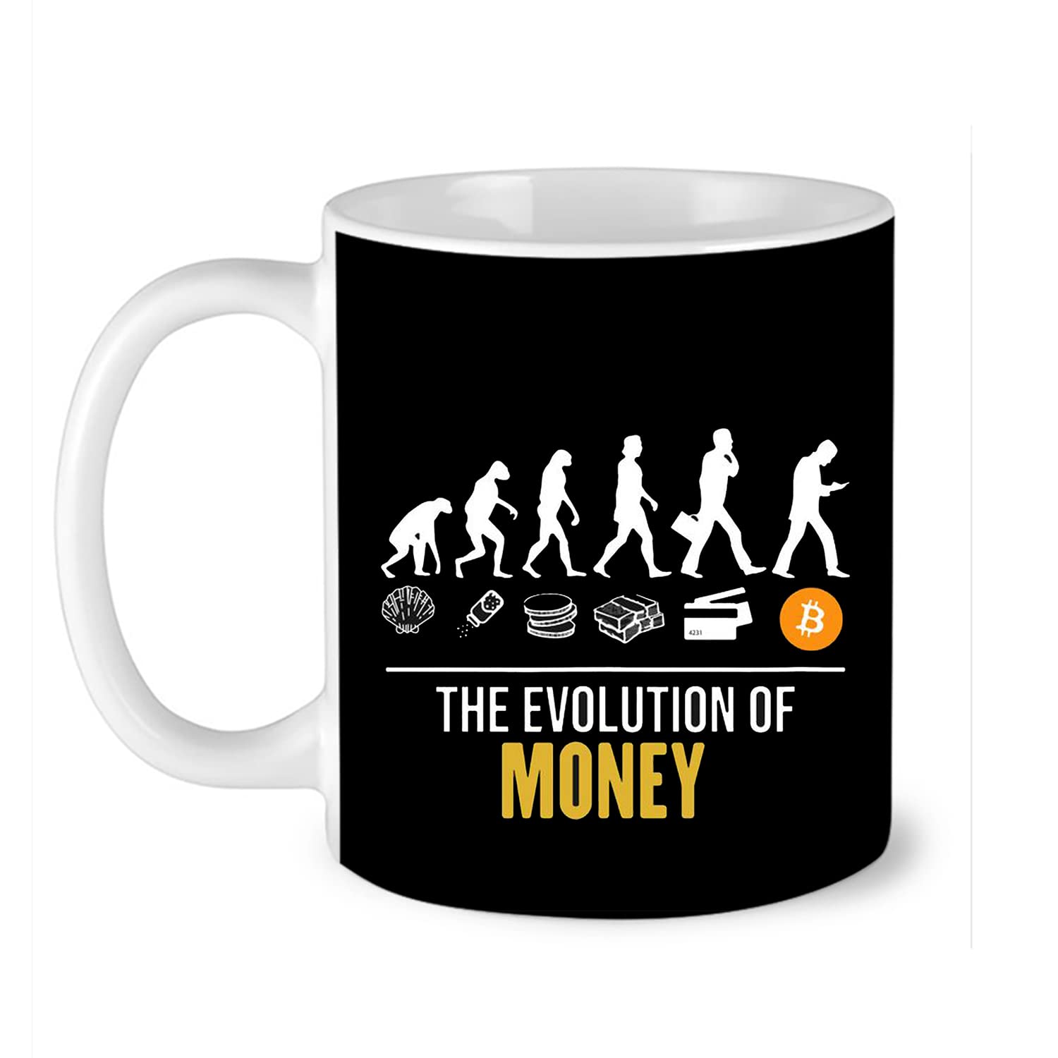 DASP Designer Printed Trading Ceramic Mug | Coffee & Tea Mug for Trader and Invester | The Evolution of Money Black