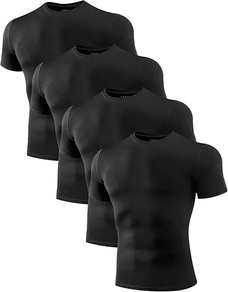 Niksa Men's Compression Shirts 1 or 4 Pack, Workout Gym Shirt Short Sleeve, Moisture Wicking Active Fit Base Layer T-Shirt